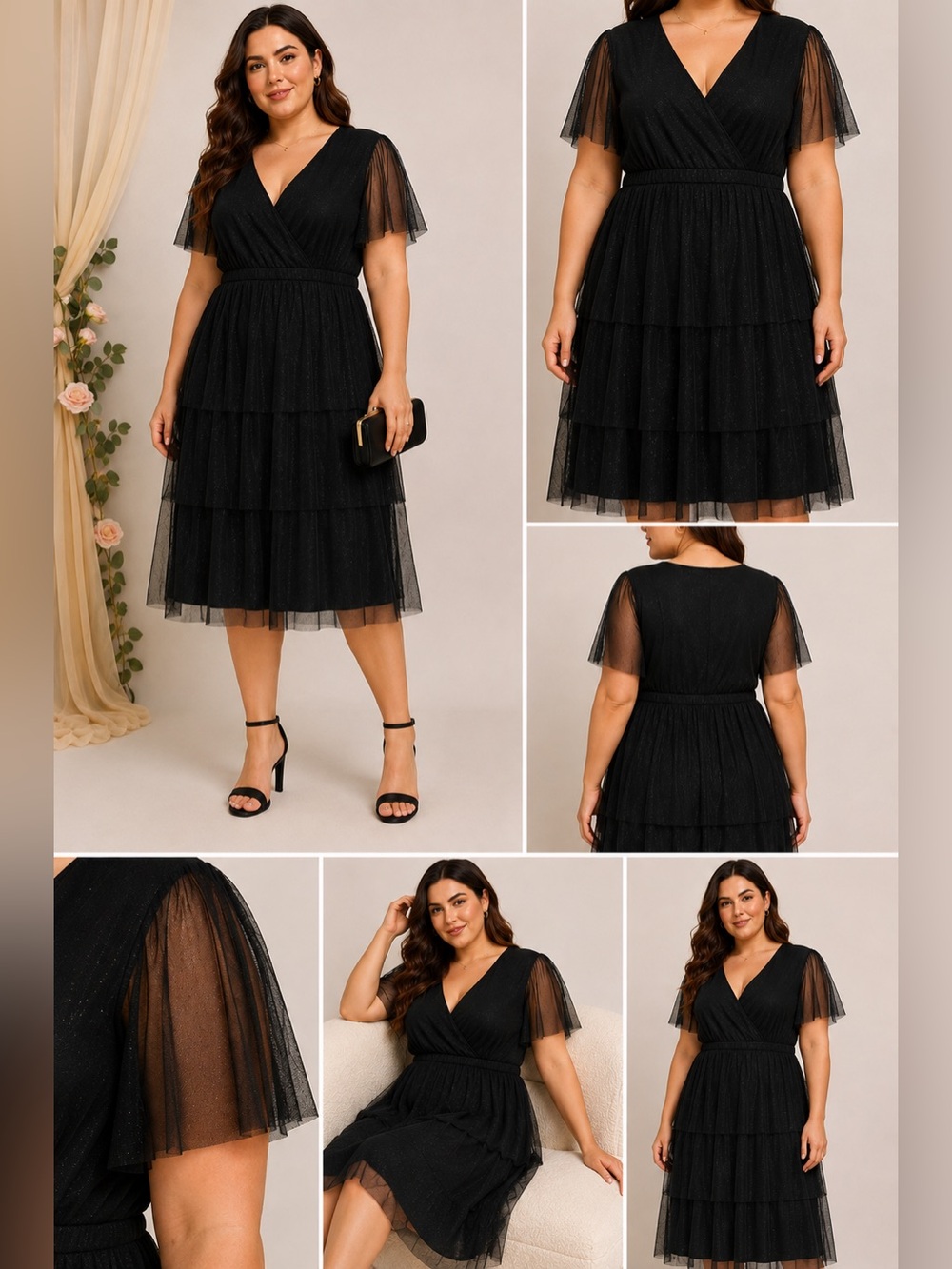 Candalite Women’s Black Sparkle Tiered Mesh Dress Plus Size 2X NWT